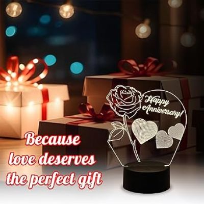 Happy Anniversary Night Lamp with Flower Shape Design Light with Warm White Light  Anniversary Gift for Wife Husband Friends Parents