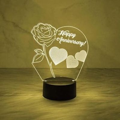 Happy Anniversary Night Lamp with Flower Shape Design Light with Automatic Color Changing Light   Anniversary Gift for Wife Husband Friends Parents