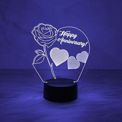 Happy Anniversary Night Lamp with Flower Shape Design Light with Automatic Color Changing Light   Anniversary Gift for Wife Husband Friends Parents