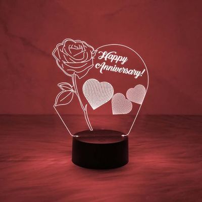 Happy Anniversary Night Lamp with Flower Shape Design Light with Automatic Color Changing Light   Anniversary Gift for Wife Husband Friends Parents