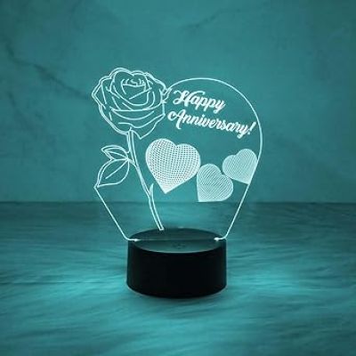 Happy Anniversary Night Lamp with Flower Shape Design Light with Automatic Color Changing Light   Anniversary Gift for Wife Husband Friends Parents