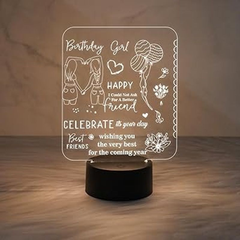 Birthday Gift for Best Friend Engraved Night Lamp with Warm White Light  Birthday Gift for Bestie & Sister