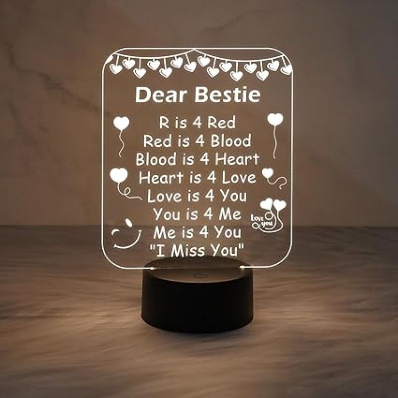 Engrave My Bestie Night Lamp with Warm White Light  Friends Night Light for Best Friend  Friendship Gift  Gift for Bestie