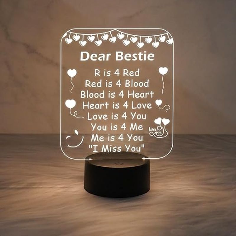 Engrave My Bestie Night Lamp with Warm White Light  Friends Night Light for Best Friend  Friendship Gift  Gift for Bestie