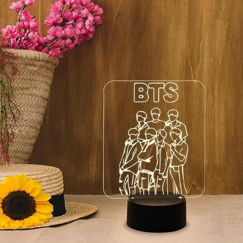 Acrylic Led Lamp BTS Army Nightlight Gift for Kids, Boys, Girls, Gift, Return Gift  Night Light  Home Decor  Table Lamp  Warm White Light