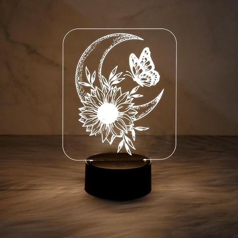 Beautiful Home Décor Light Moon & Flower Shape Night Lamp for Bedside Desk Table Light  Kids Room Décor Light  Living Room Décor Showpiece Nightlight (Warm White Light)