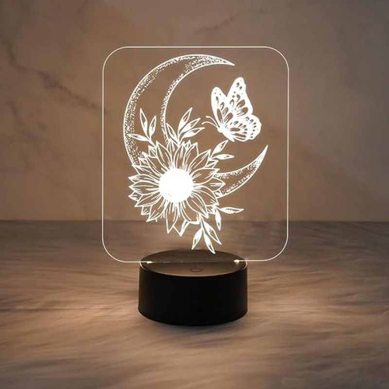 Beautiful Home Décor Light Moon & Flower Shape Night Lamp for Bedside Desk Table Light  Kids Room Décor Light  Living Room Décor Showpiece Nightlight (Warm White Light)