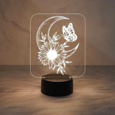 Beautiful Home Décor Light Moon & Flower Shape Night Lamp for Bedside Desk Table Light  Kids Room Décor Light  Living Room Décor Showpiece Nightlight (Warm White Light)