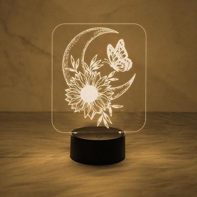 Beautiful Home Décor Light Moon & Flower Shape Night Lamp for Bedside Desk Table Light  Kids Room Décor Light  Living Room Décor Showpiece Nightlight (Warm White Light)