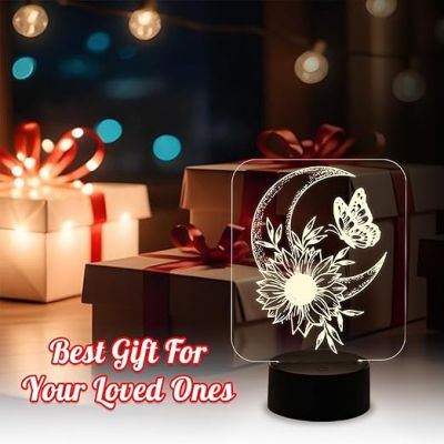 Beautiful Home Décor Light Moon & Flower Shape Night Lamp for Bedside Desk Table Light  Kids Room Décor Light  Living Room Décor Showpiece Nightlight (Warm White Light)