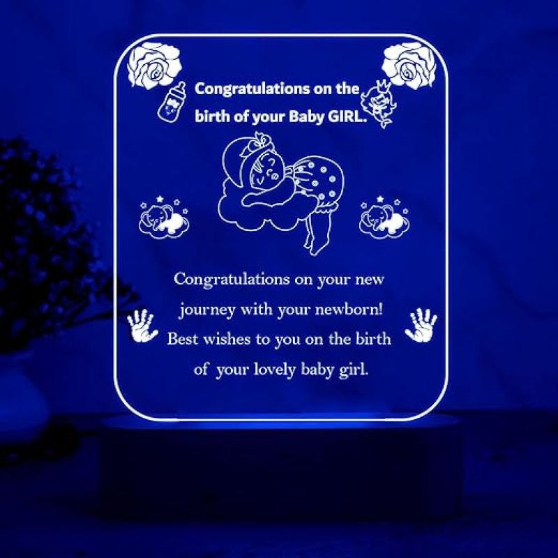 Congratulations Gift for New Born Baby Girl  Multicolored Lamp  Engraved Quote Night Lamp  Gift for New Parents  Gift for Pregnant Women
