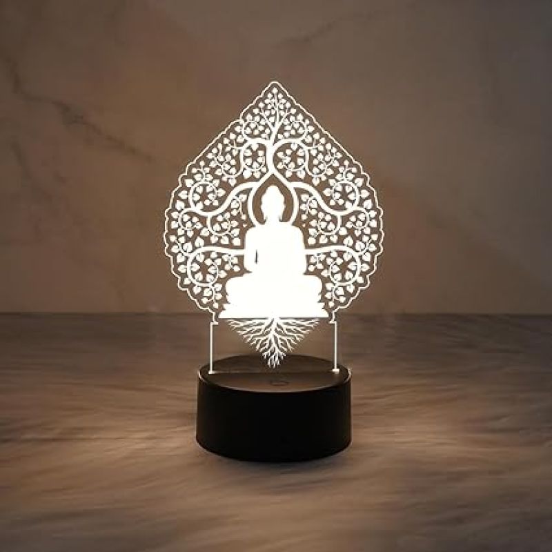 Buddha Sitting Under a Bodhi Tree Acrylic Led Lamp with Warm White Light  Buddha Night Lamp  Bedside Desk Table Light