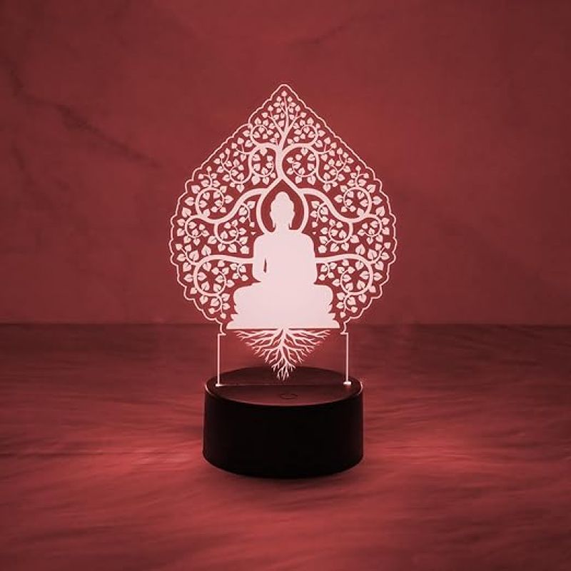 Buddha Sitting Under a Bodhi Tree Acrylic Led Lamp with 7 Color Changing Light  Buddha Night Lamp  Bedside Desk Table Light