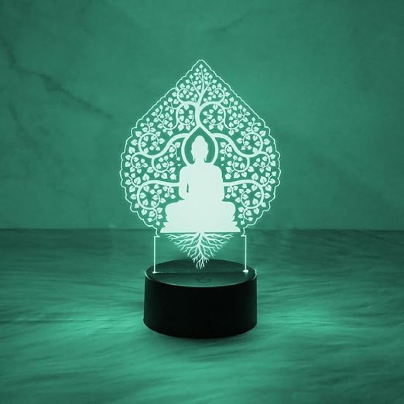 Buddha Sitting Under a Bodhi Tree Acrylic Led Lamp with 7 Color Changing Light  Buddha Night Lamp  Bedside Desk Table Light