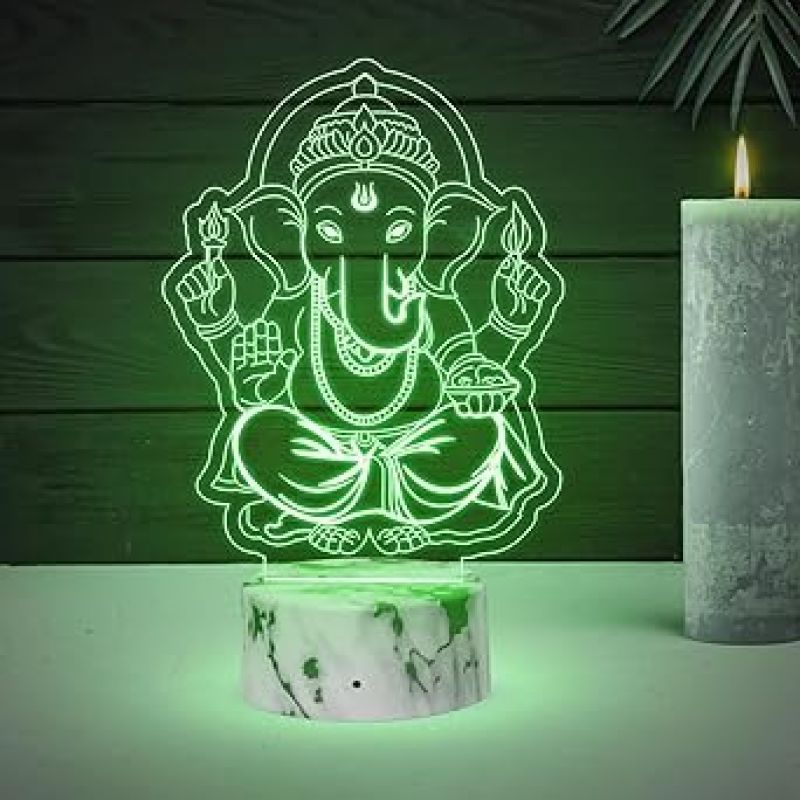 3D Illusion Lord Ganesha Desk Table Night Light Best Gift Idea for Friends & Family  Home Office Bedroom Decor with Multicolored Light