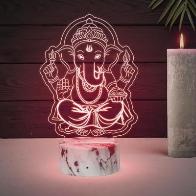 3D Illusion Lord Ganesha Desk Table Night Light Best Gift Idea for Friends & Family  Home Office Bedroom Decor with Multicolored Light