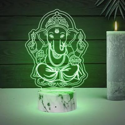 3D Illusion Lord Ganesha Desk Table Night Light Best Gift Idea for Friends & Family  Home Office Bedroom Decor with Multicolored Light