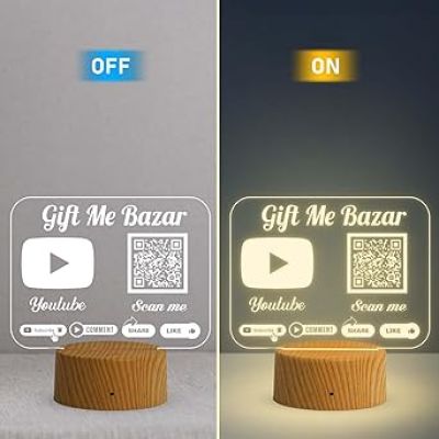 Personalized Social Media QR Code Lamp  Perfect for Businesses & Events  QR Code for Businesses, Offices  Warm White Lamp  (YouTube QR Code)
