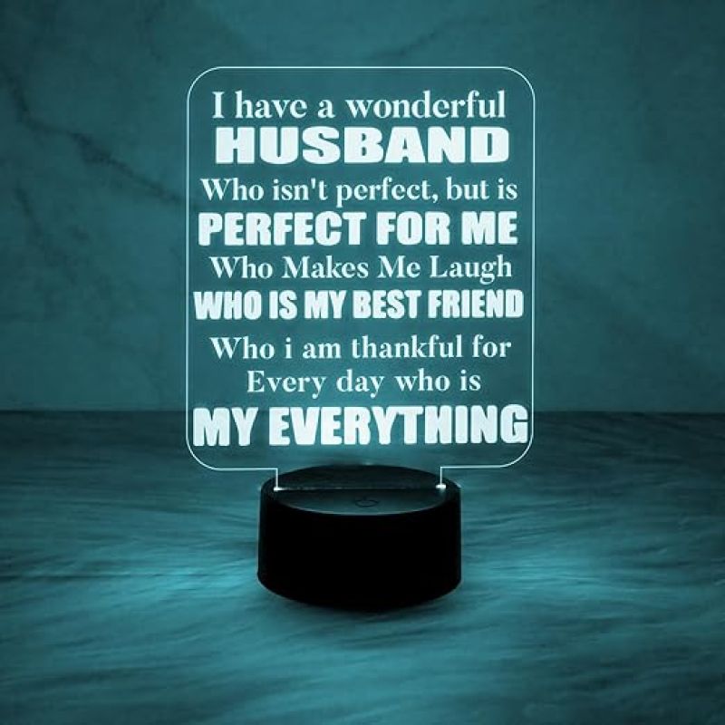 Engraved Night Lamp Gift for Husband   Express Your Feeling for Husband Gift  Birthday Gift for Husband  Multicolored Light