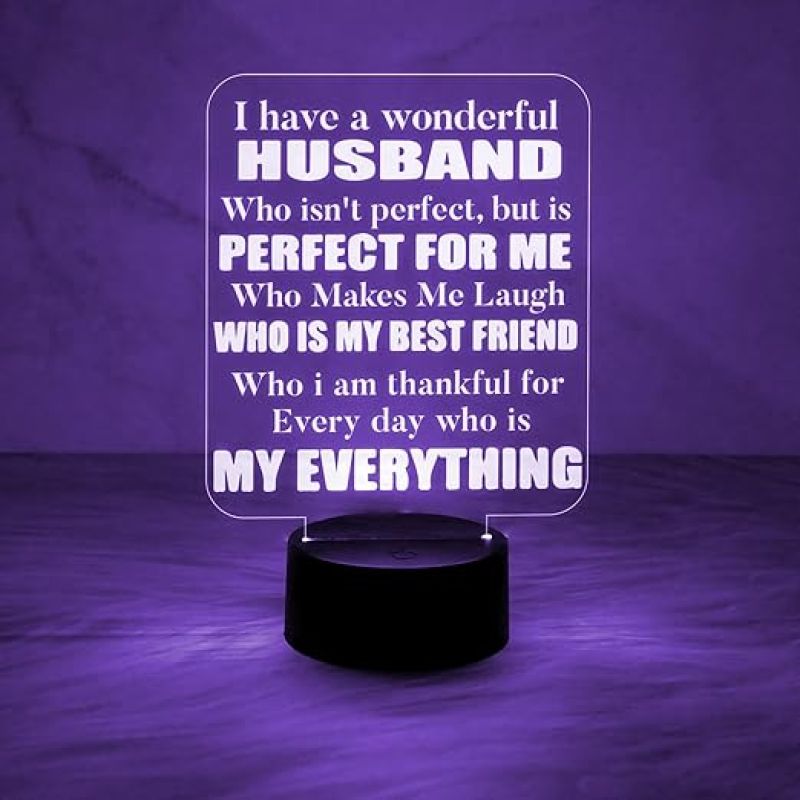 Engraved Night Lamp Gift for Husband   Express Your Feeling for Husband Gift  Birthday Gift for Husband  Multicolored Light
