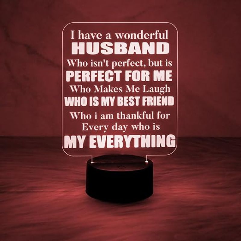 Engraved Night Lamp Gift for Husband   Express Your Feeling for Husband Gift  Birthday Gift for Husband  Multicolored Light