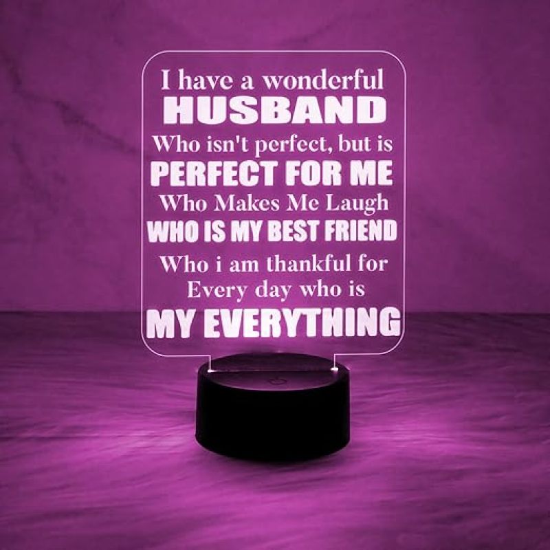 Engraved Night Lamp Gift for Husband   Express Your Feeling for Husband Gift  Birthday Gift for Husband  Multicolored Light
