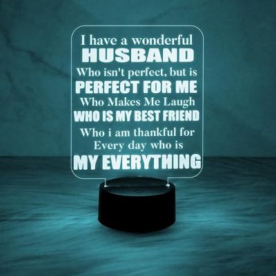 Engraved Night Lamp Gift for Husband   Express Your Feeling for Husband Gift  Birthday Gift for Husband  Multicolored Light