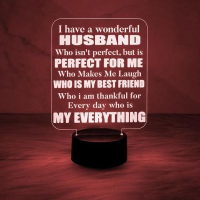Engraved Night Lamp Gift for Husband   Express Your Feeling for Husband Gift  Birthday Gift for Husband  Multicolored Light