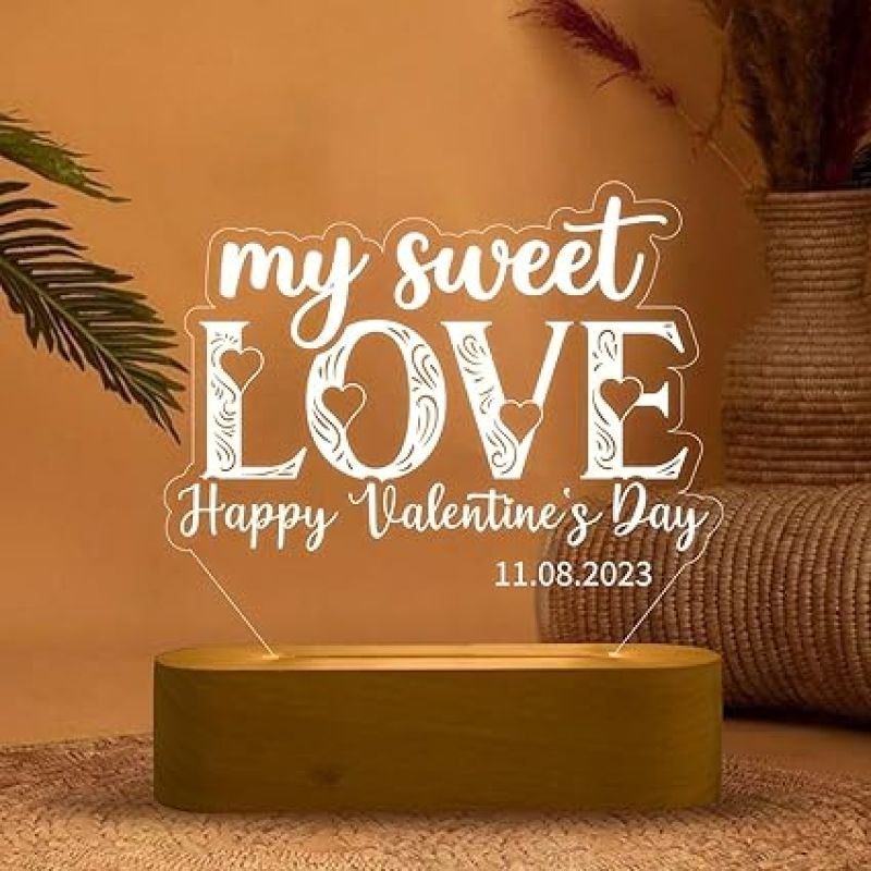 Happy Valentine Day My Sweet Love Night Lamp  Personalized with Date  Warm White Light  Gift for Wife Husband  Best Gift for Valentine Day