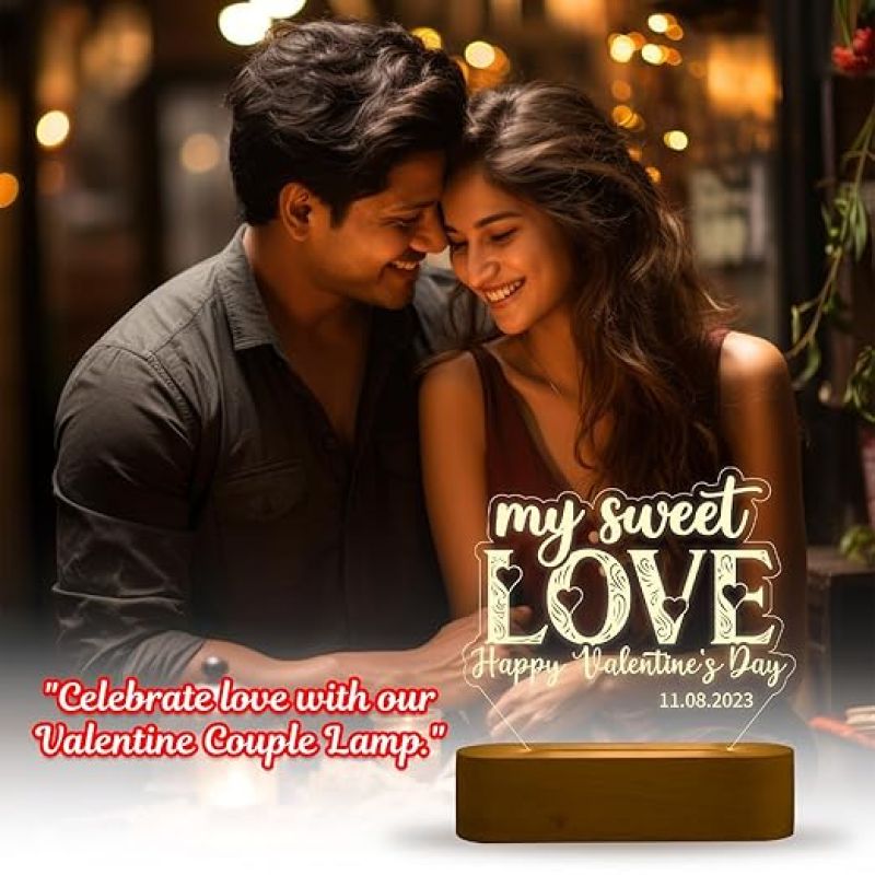 Happy Valentine Day My Sweet Love Night Lamp  Personalized with Date  Warm White Light  Gift for Wife Husband  Best Gift for Valentine Day