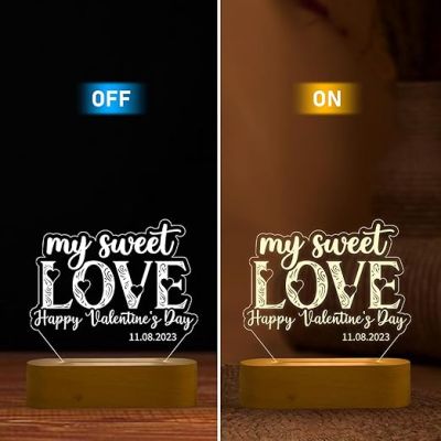 Happy Valentine Day My Sweet Love Night Lamp  Personalized with Date  Warm White Light  Gift for Wife Husband  Best Gift for Valentine Day