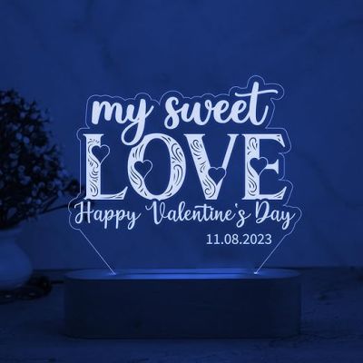 Happy Valentine Day My Sweet Love Night Lamp  Personalized with Date  Automatic Color Changing Light  Gift for Wife Husband  Best Gift for Valentine Day