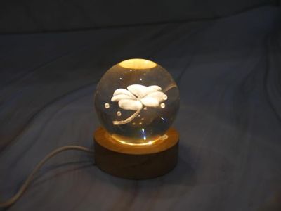 Flower Design Crystal Ball Night Light with Wooden Base & Warm White Light Color  Flower Desk lamp  Home & Office Decor Lamp  Birthday Gift