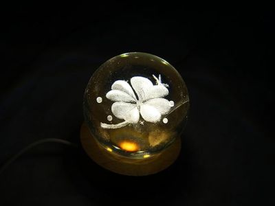 Flower Design Crystal Ball Night Light with Wooden Base & Warm White Light Color  Flower Desk lamp  Home & Office Decor Lamp  Birthday Gift