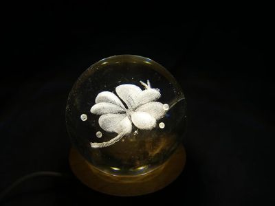 Flower Design Crystal Ball Night Light with Wooden Base & Warm White Light Color  Flower Desk lamp  Home & Office Decor Lamp  Birthday Gift