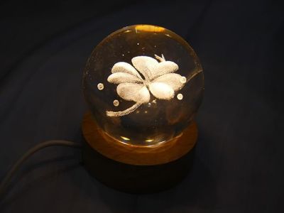 Flower Design Crystal Ball Night Light with Wooden Base & Warm White Light Color  Flower Desk lamp  Home & Office Decor Lamp  Birthday Gift