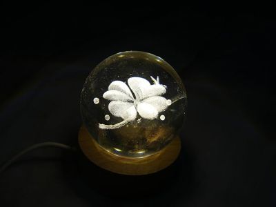 Flower Design Crystal Ball Night Light with Wooden Base & Warm White Light Color  Flower Desk lamp  Home & Office Decor Lamp  Birthday Gift