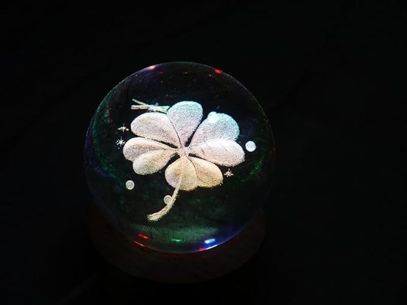 Flower Design Crystal Ball Night Light with Wooden Base & 7 Color Changing Light Color  Flower Desk lamp  Home & Office Decor Lamp  Birthday Gift