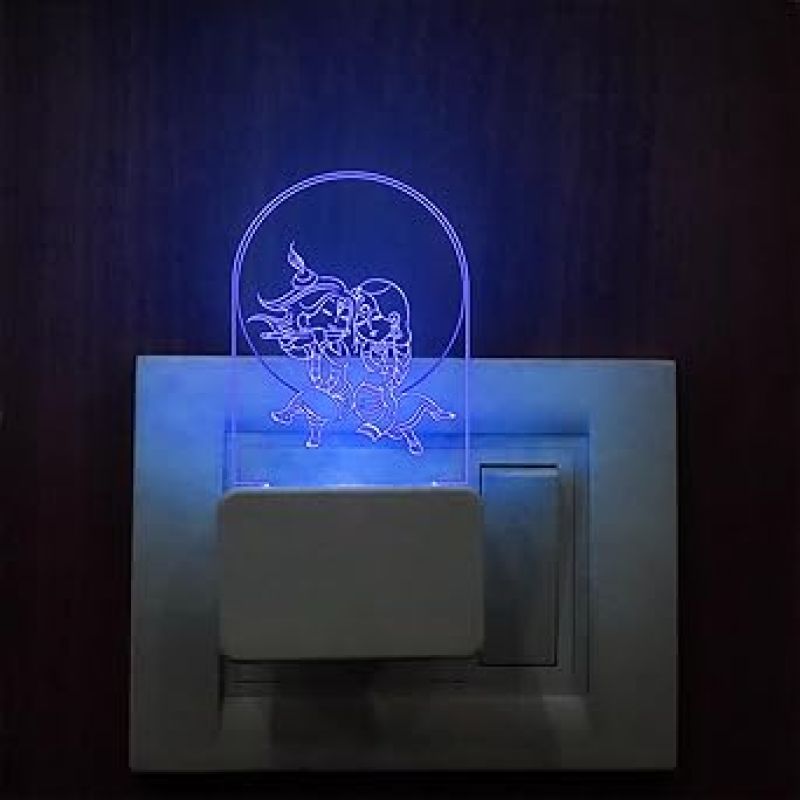 3D Illusion Lord Krishna Plug Night Lamp with Multicolored Light  God plug Lamp  Religious Gift Lamp  Home & Office Decor Light  Pooja room Decoration Lamp (Design 1)