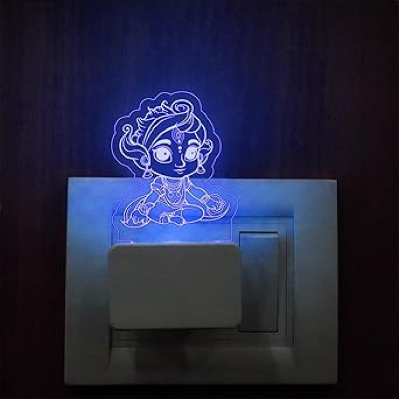 3D Illusion Lord Krishna Plug Night Lamp with Multicolored Light  God plug Lamp  Religious Gift Lamp  Home & Office Decor Light   Pooja room Decoration Lamp (Design 2)