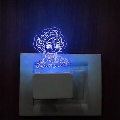 3D Illusion Lord Krishna Plug Night Lamp with Multicolored Light  God plug Lamp  Religious Gift Lamp  Home & Office Decor Light   Pooja room Decoration Lamp (Design 2)