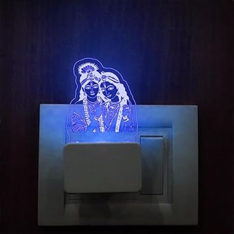 3D Illusion Lord Krishna Plug Night Lamp with Multicolored Light  God plug Lamp  Religious Gift Lamp  Home & Office Decor Light  Pooja room Decoration Lamp (Design 8)