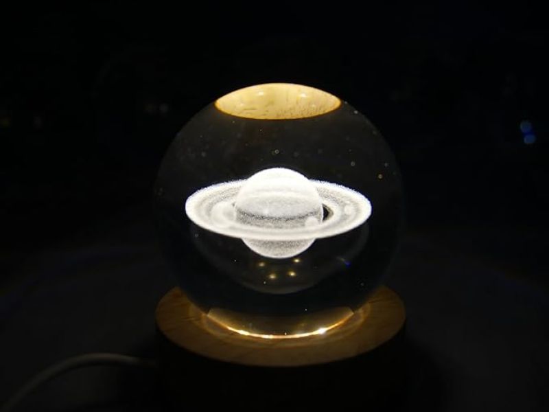 Saturn Crystal Ball Night Light  3D Solar System Crystal Ball Night Lamp with Wooden Base  Planet Nightlight Bedroom Decor  Lamp for Kids Room
