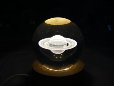 Saturn Crystal Ball Night Light  3D Solar System Crystal Ball Night Lamp with Wooden Base  Planet Nightlight Bedroom Decor  Lamp for Kids Room
