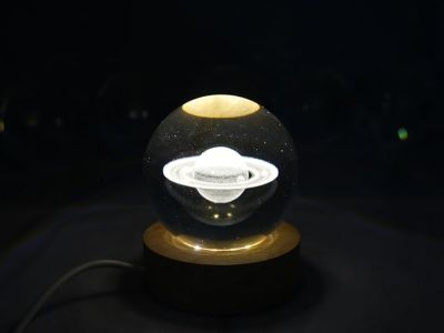 Saturn Crystal Ball Night Light  3D Solar System Crystal Ball Night Lamp with Wooden Base  Planet Nightlight Bedroom Decor  Lamp for Kids Room