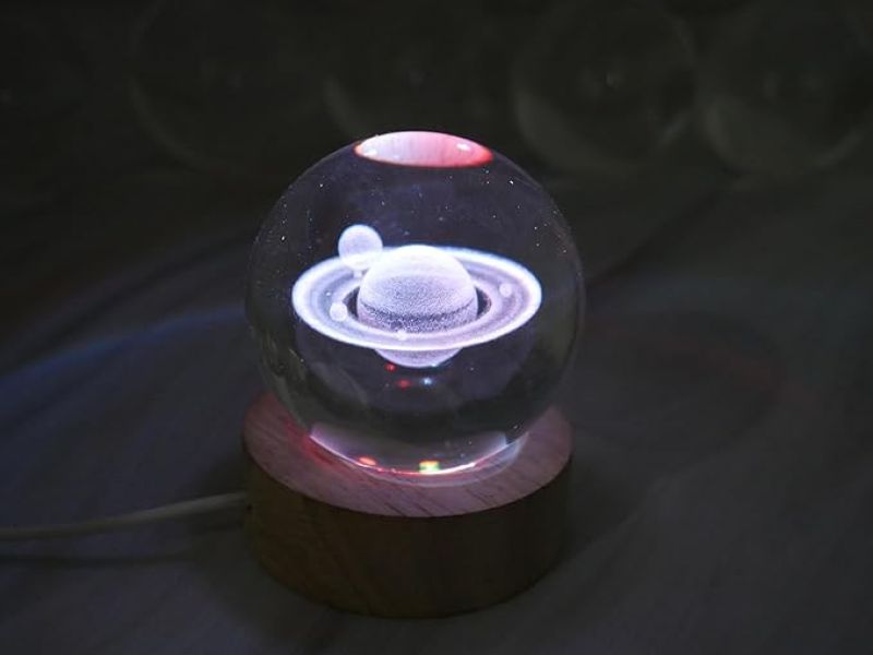 Saturn Crystal Ball Night Light with 7 Color Changing Light  3D Solar System Crystal Ball Night Lamp with Wooden Base  Planet Nightlight Bedroom Decor  Lamp for Kids Room