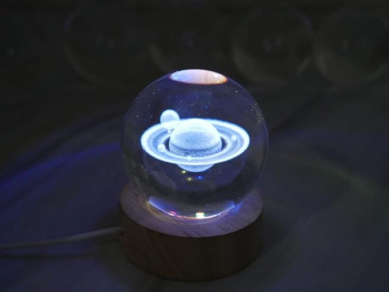 Saturn Crystal Ball Night Light with 7 Color Changing Light  3D Solar System Crystal Ball Night Lamp with Wooden Base  Planet Nightlight Bedroom Decor  Lamp for Kids Room
