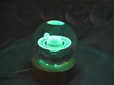 Saturn Crystal Ball Night Light with 7 Color Changing Light  3D Solar System Crystal Ball Night Lamp with Wooden Base  Planet Nightlight Bedroom Decor  Lamp for Kids Room