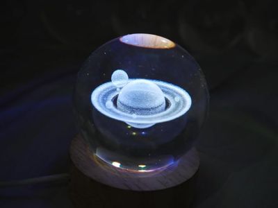 Saturn Crystal Ball Night Light with 7 Color Changing Light  3D Solar System Crystal Ball Night Lamp with Wooden Base  Planet Nightlight Bedroom Decor  Lamp for Kids Room