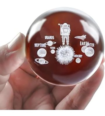 Solar System Crystal Ball Night Light  Astronaut LED Lamp with Wooden Base & Warm White Light Color  Crystal Ball for Home & Office Decoration  Birthday Gift for Kids
